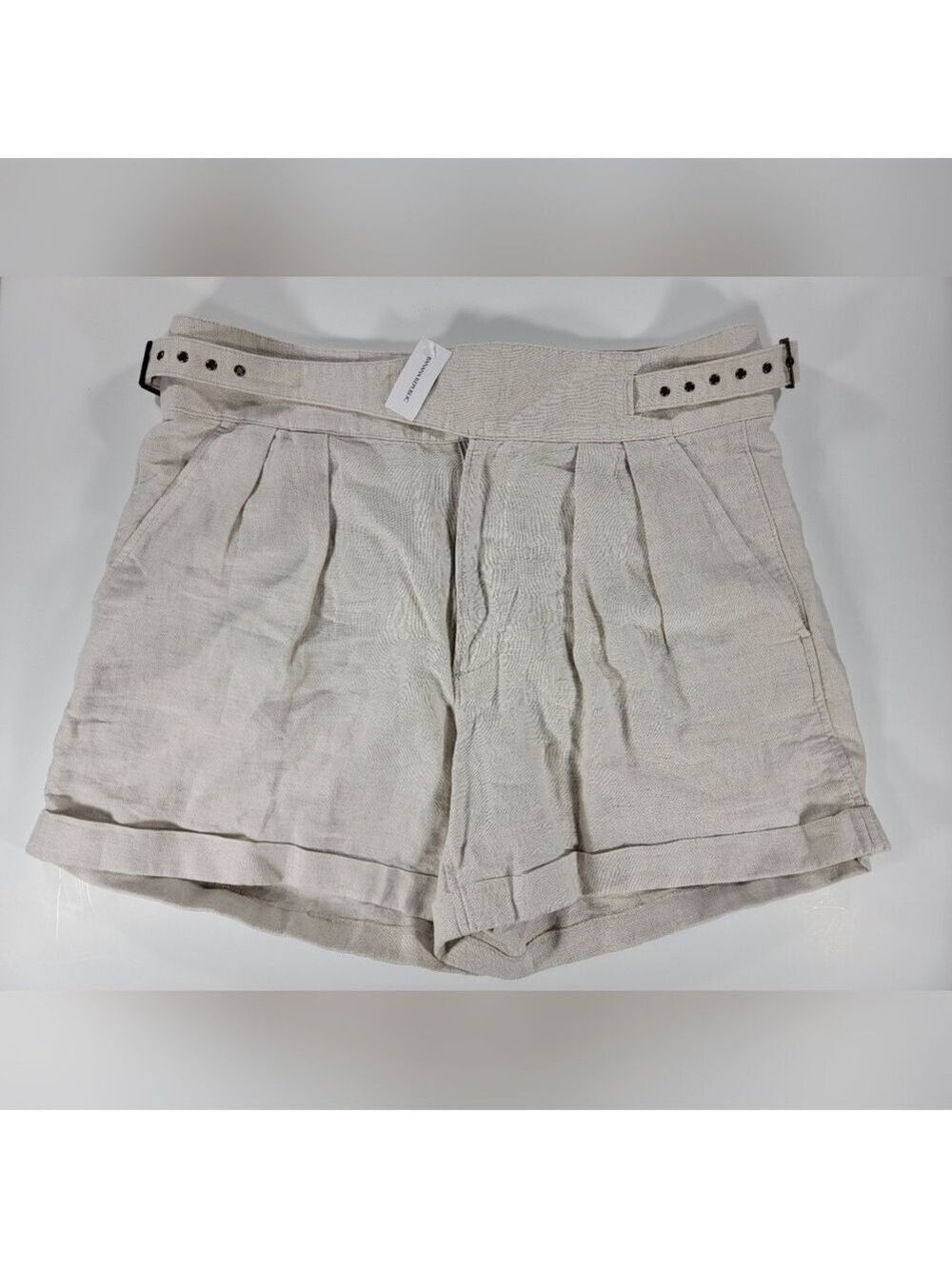 NEW Banana Republic Belted Linen Blend Casual Shorts Women 16 Beige Pleated NWT
